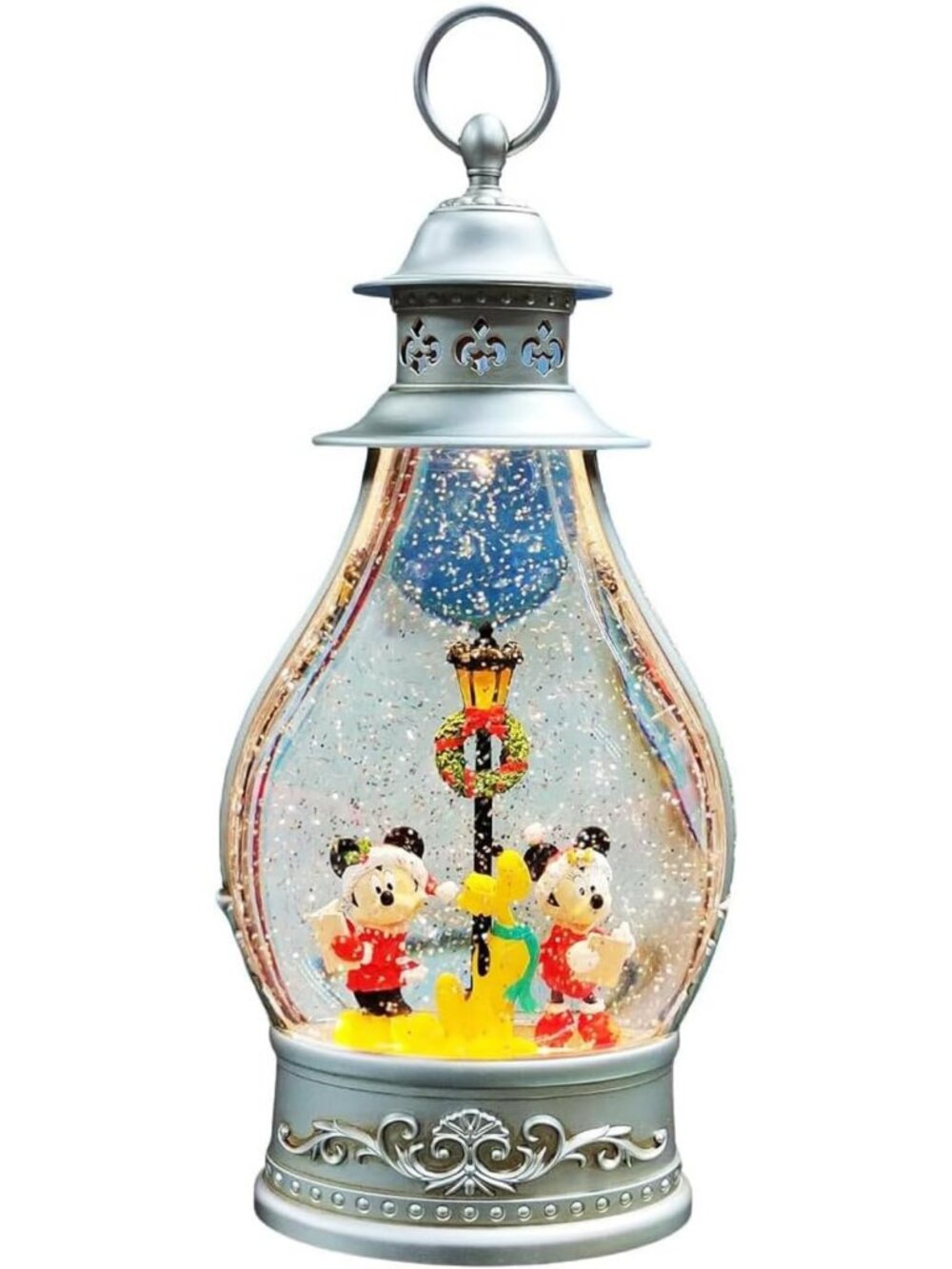 Lighted Holiday Lantern with Mickey, Minnie & Pluto | Glitter Snow Globe Decor